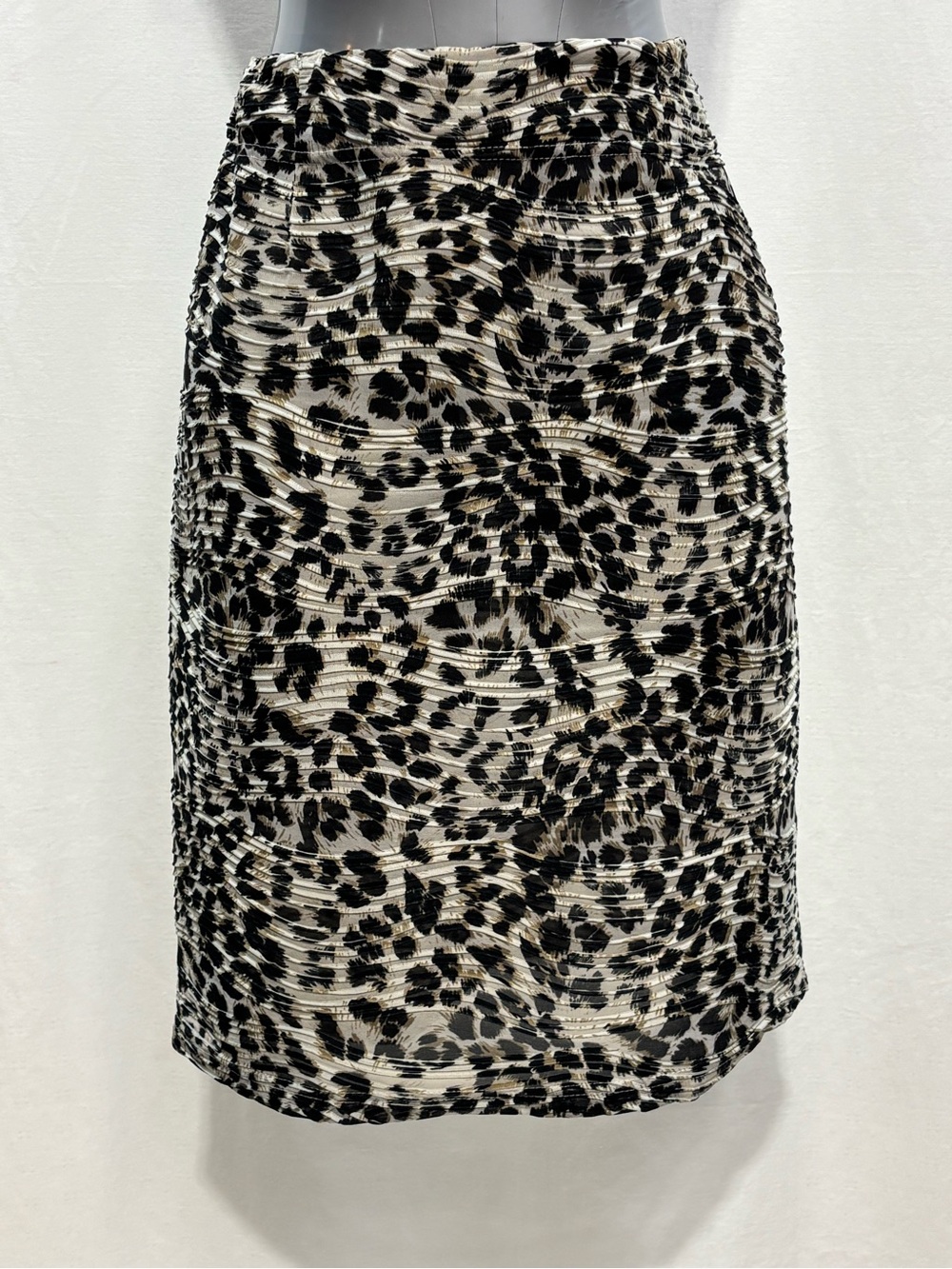 Zac & Rachel Black Leopard-Print Pencil Skirt Elastic pull-on waistband LG 390